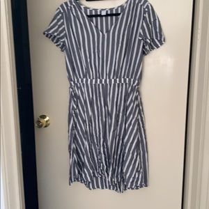 White and blue stripe dress